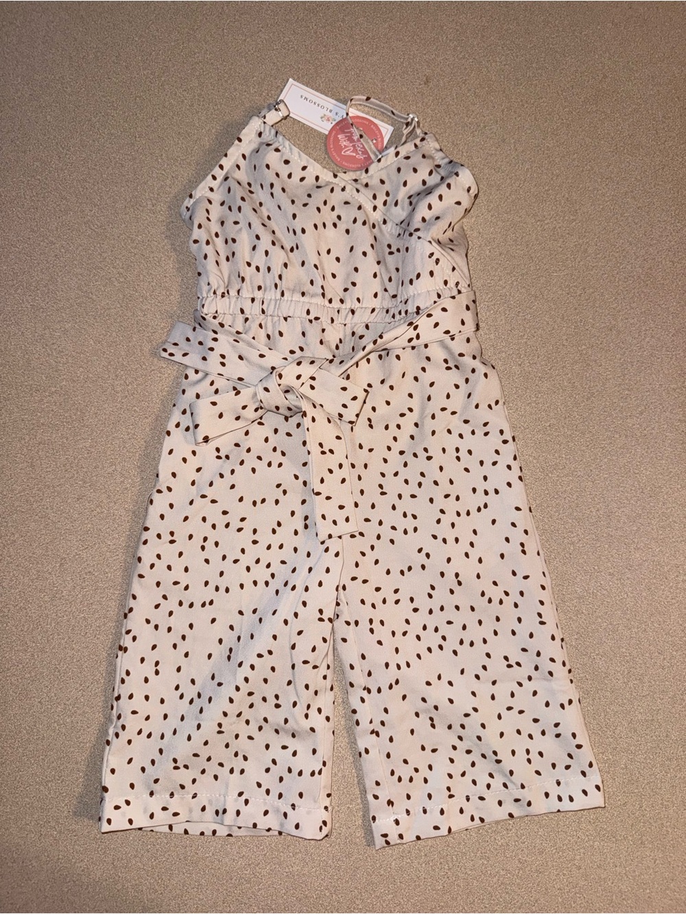 Bailey’s Blossoms Sydney Tie-Waist Jumpsuit Cream & Brown Specks size 3-6 months